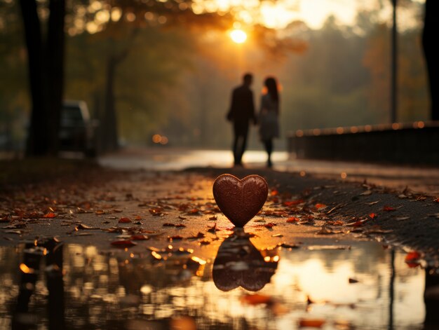 Back view of couple in love during autumn season