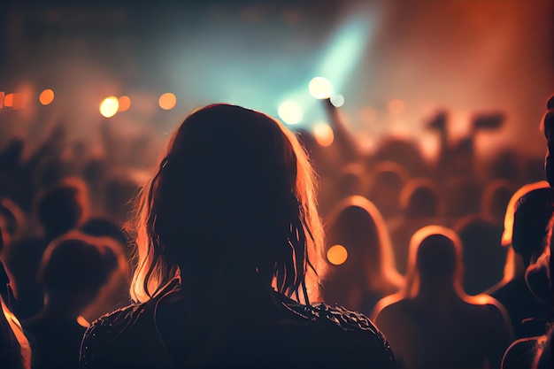 ライブ コンサート パフォーマンス 4 を見ているファンの群衆の背面図