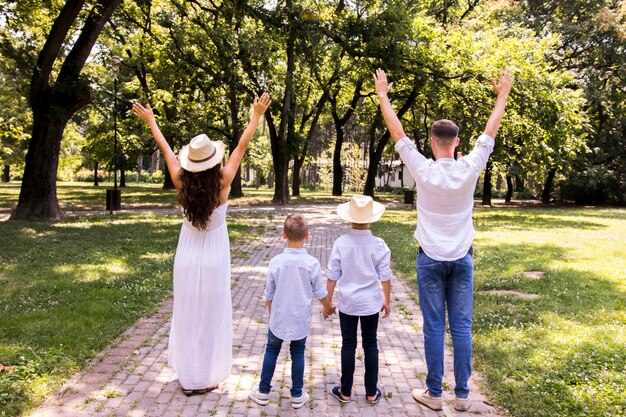 Back view family spending time together 