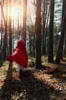 Foto gratuita vista posteriore cappuccetto rosso nella foresta