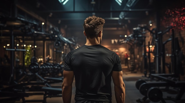 Free photo back view of a man in a gym holding a barbell