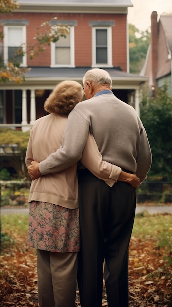 Back view romantic couple outdoors