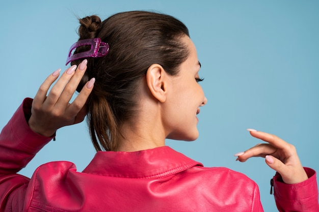 Back view woman wearing hair clip