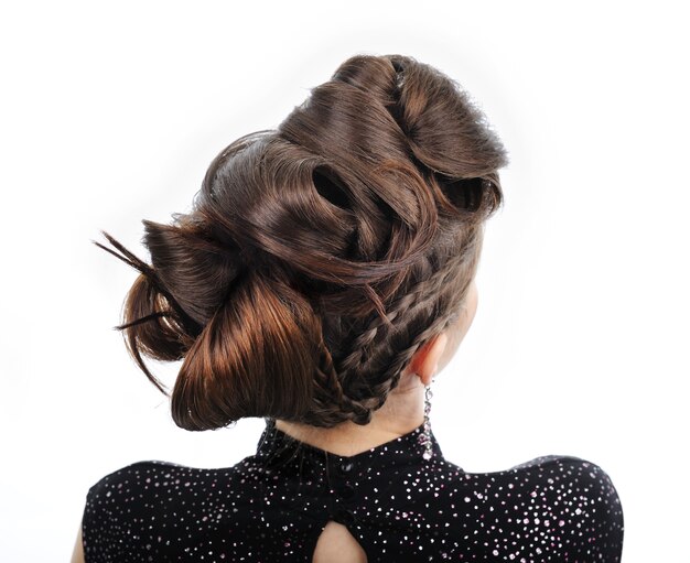 Back view of woman with style hairstyle