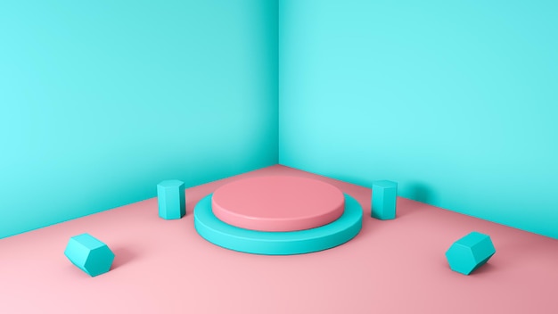 Background 3d render poduim  pink and blue  display 3d