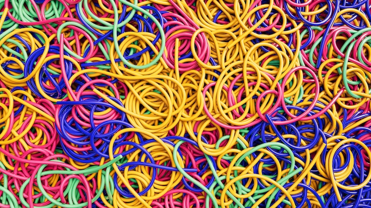 Free Photo background covered with a pile of tangled colorful candy wires 3d render illustration