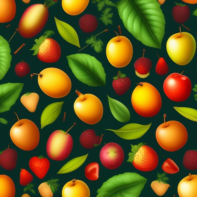 Free photo a background of fruits and leaves that are green and has a picture of fruit and leaves