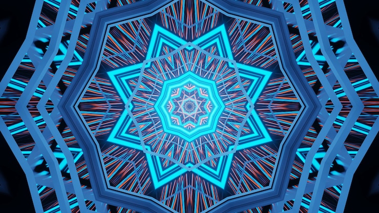 Free Photo background of geometric shapes with glowing blue laser lights