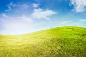 Бесплатное фото Фон кривой луга на голубое небо с солнечным светом.