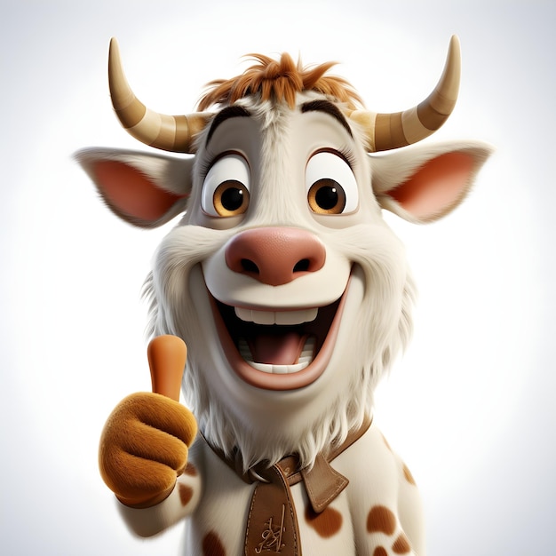 Foto gratuita sfondo di mucca stile pixar guardando la fotocamera e sorridente