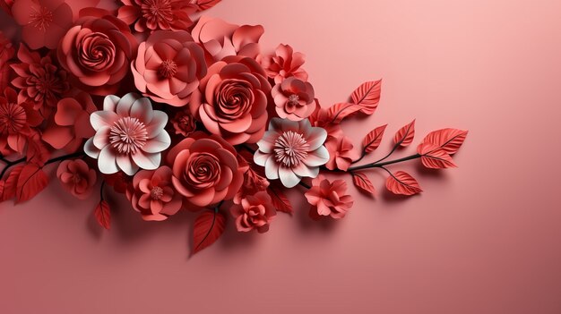 Background with 3d blooming rose flowers