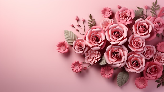 Background with 3d blooming rose flowers