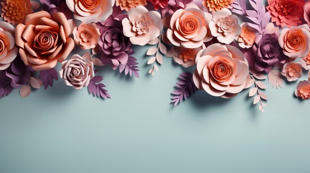 Background with 3d blooming rose flowers