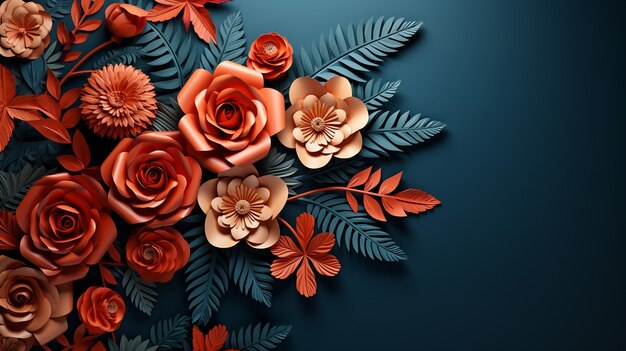 Background with 3d blooming rose flowers