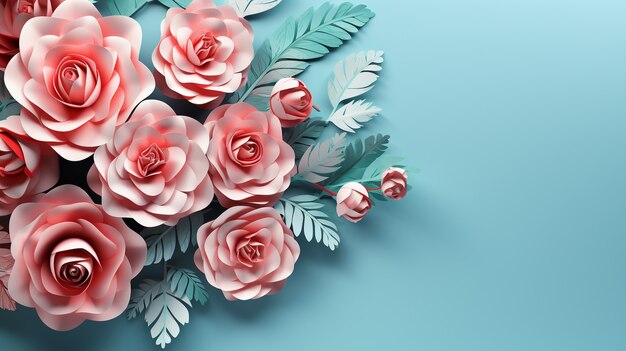 Background with 3d blooming rose flowers