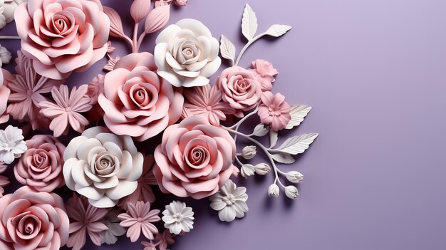 Background with 3d blooming rose flowers