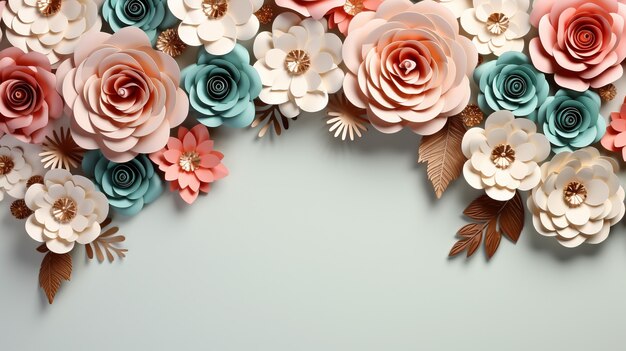 Background with 3d blooming rose flowers