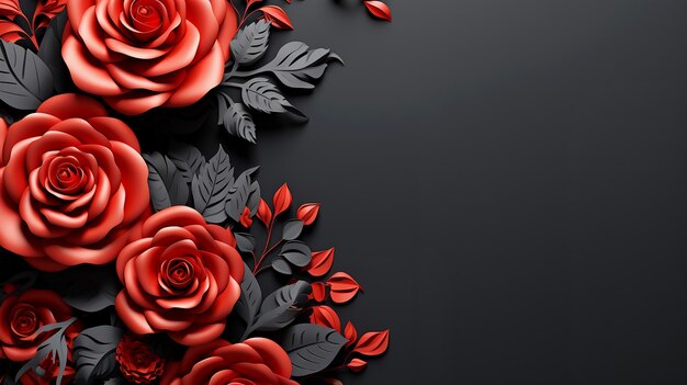 Background with 3d blooming rose flowers