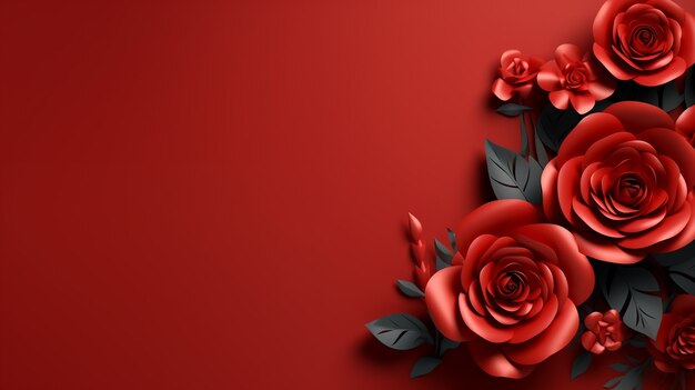 Background with 3d blooming rose flowers