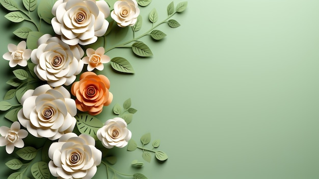 Background with 3d blooming rose flowers