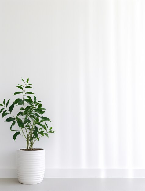 Background with simple white walls and plant