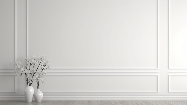 Background with simple white walls and plant