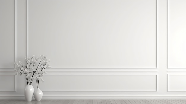 シンプルな白い壁と植物の背景