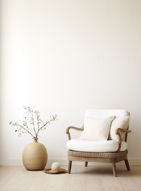 Background with simple white walls and plant