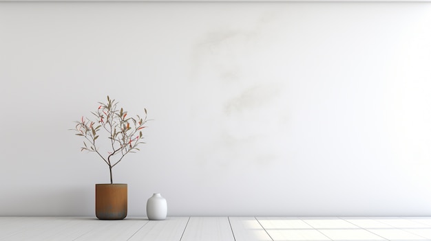 Free photo background with simple white walls and plant