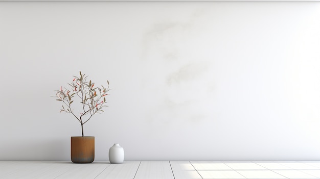 Background with simple white walls and plant