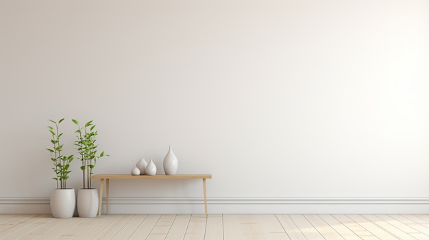 Background with simple white walls and plant