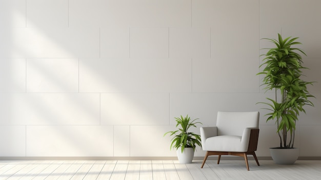 シンプルな白い壁と植物の背景