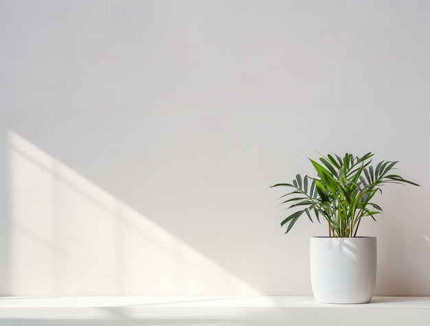 Background with simple white walls and plant