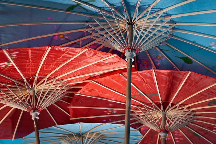 Free Photo background with traditional japanese wagasa umbrella