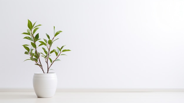 Background with white walls and plant