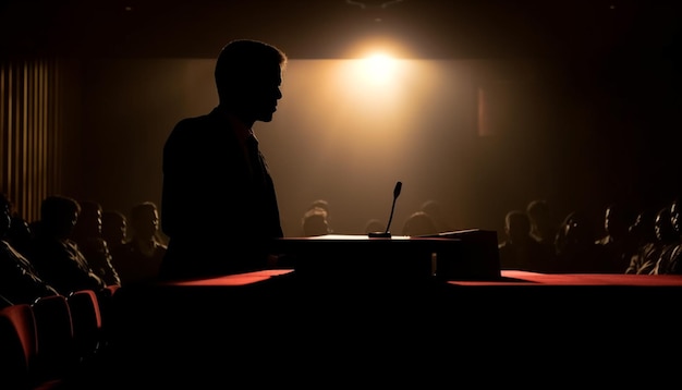 Free photo backlit musician sings rock music to crowd generated by ai