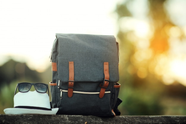 backpack with sunset