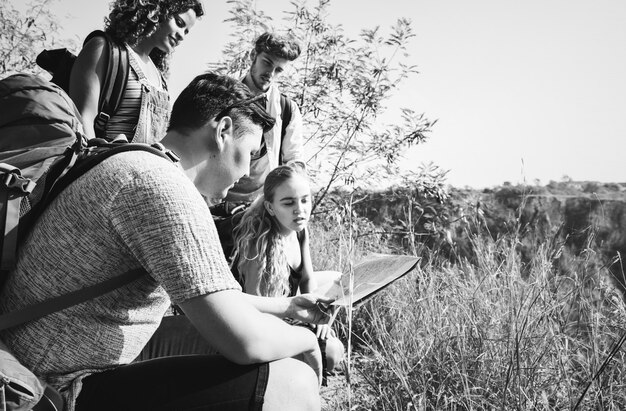 Backpackers on an adventure in nature