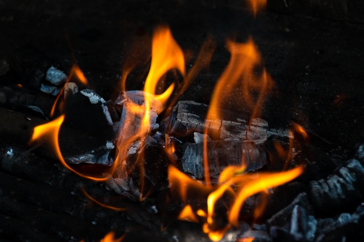 Free Photo backyard outdoor fireplace full of burning embers