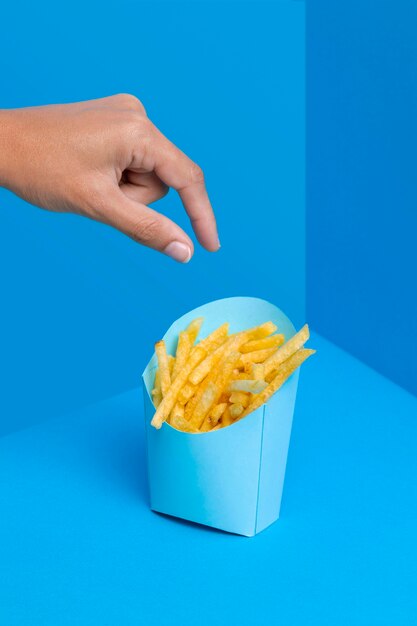 Bag of french fries ready to be served