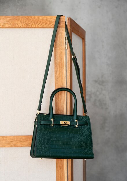 bag hanging from furniture item indoors