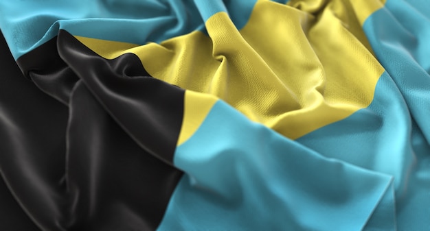 The Bahamas Flag Ruffled Beautifully Waving Macro Close-Up Shot