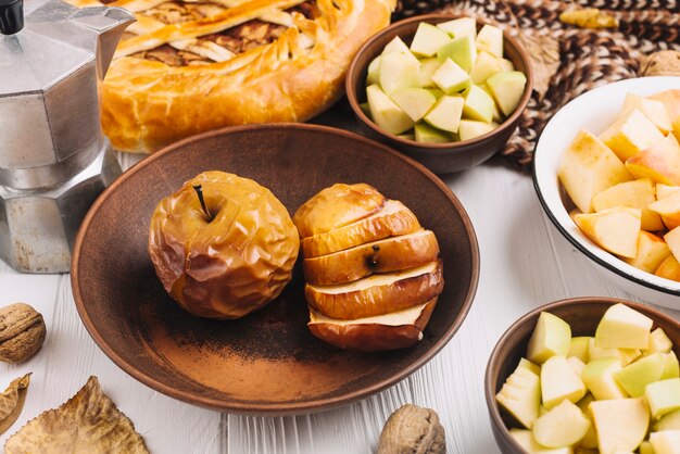 Baked apples among autumn food