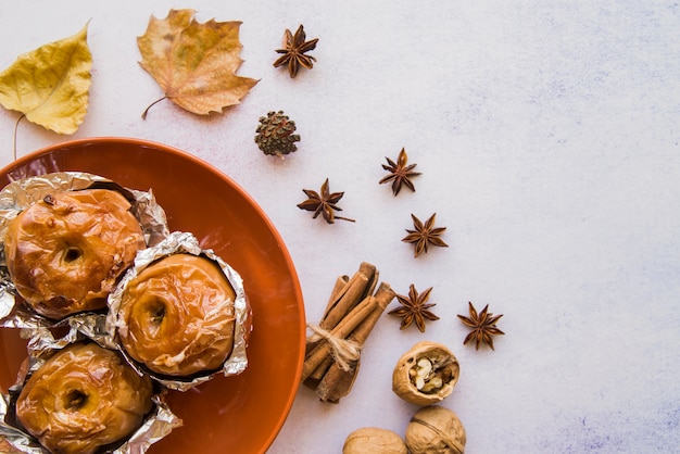 Baked apples on plate