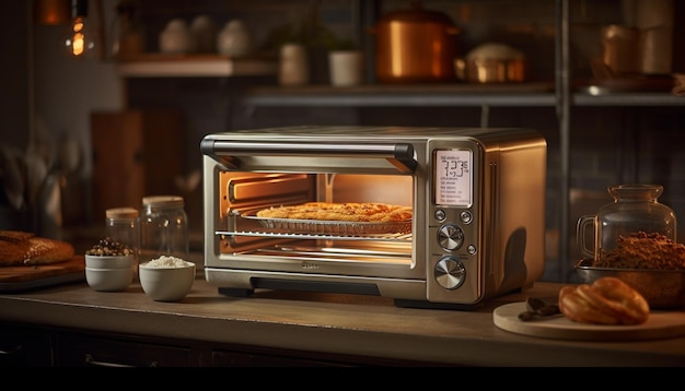 Baked bread in rustic kitchen for refreshment generated by AI