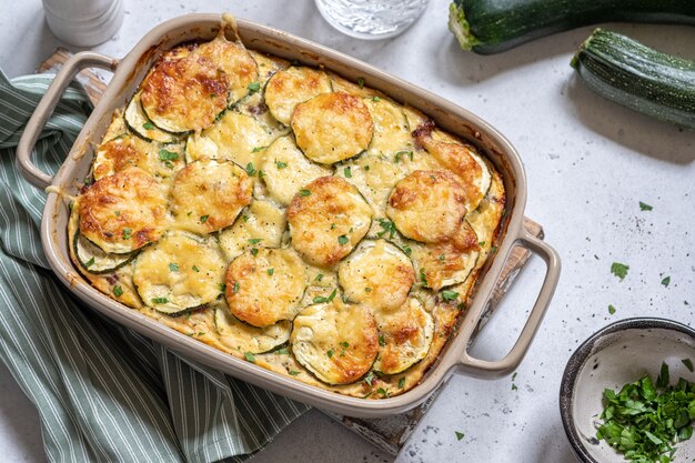 Premium Photo | Baked casserole with zucchini and cheese