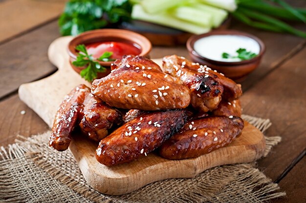 Baked chicken wings with teriyaki sauce