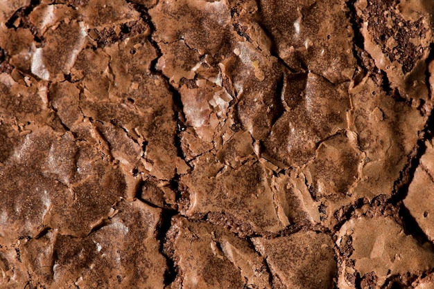 Baked cracked brownie surface textured
