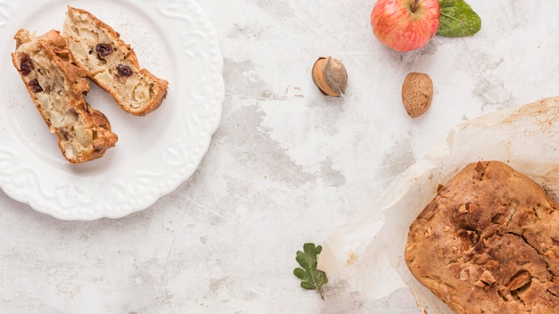 Baked dessert slices on plate