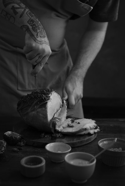 Baked ham food photography recipe idea
